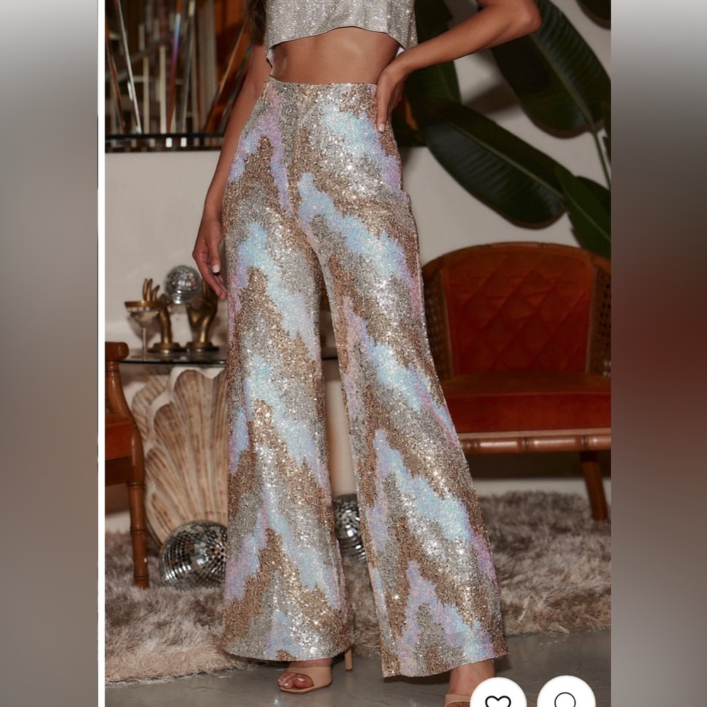 12th Tribe Genevieve Ivory Multi sequin trousers